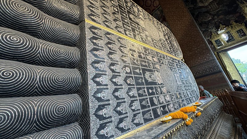 The underside of the feet of the Reclining Buddha decorated with mother of pearl