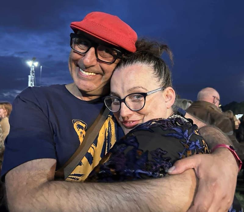 Sarah and I hugging each other at the Stevie Nicks concert in Hyde Park July 2024