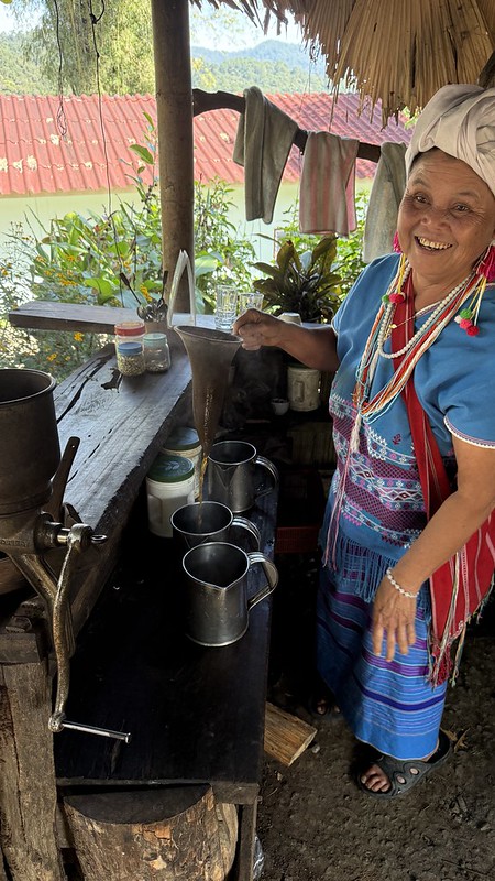 Thai tribe lady making coffee